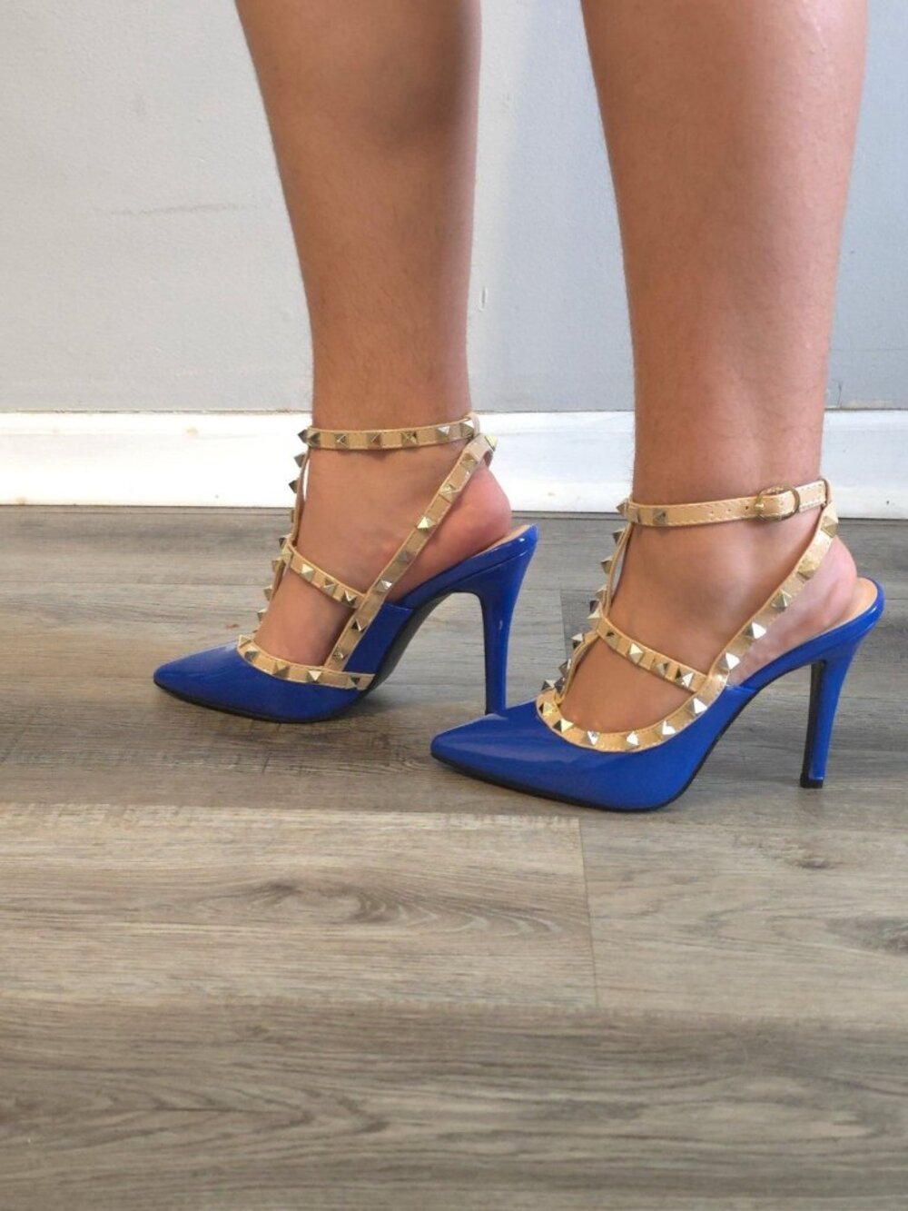 Blue Patent Studded Mary Jane Platform Heels Gothic Punk - Picture 2 of 5